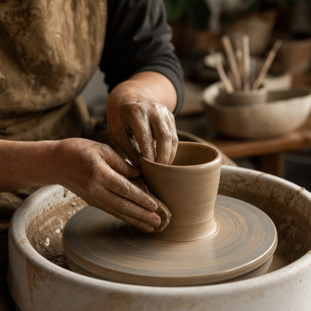 making a pottery mug